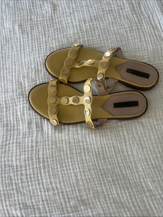 Kensie Shoes - Kensie Yellow Slide Sandals with Gold Coin Studs